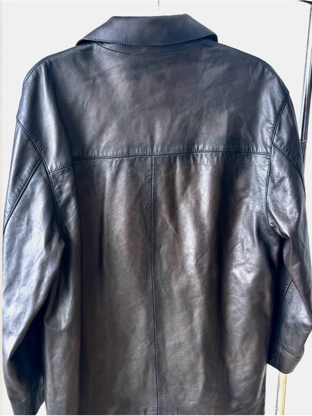 Massimo Dutti Black Leather Button-Front Jacket - Picture 4 of 9